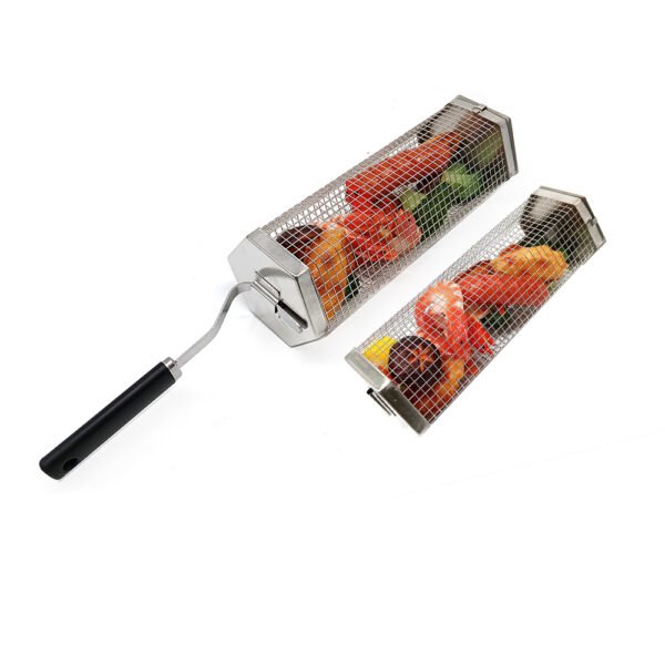 2 Pack Hexagonal Rolling Grilling Baskets  Stainless Steel BBQ Tumble Basket  Factory Wholesale